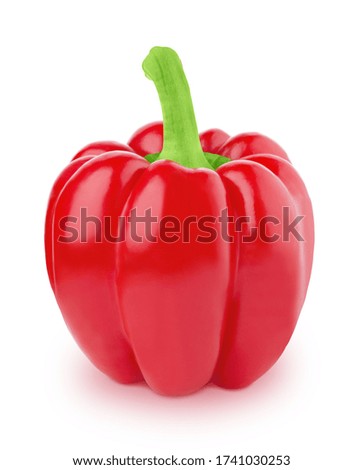 Fresh whole red Bell pepper isolated on a white background. Clip art image for package design.