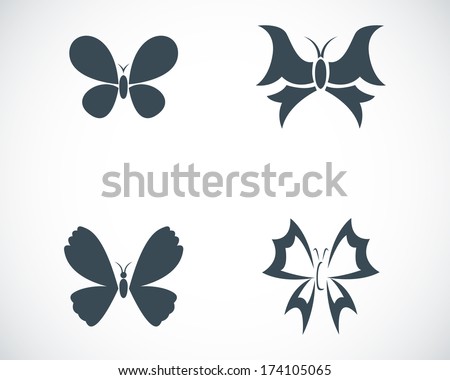 Vector black buttefly icons set on white background