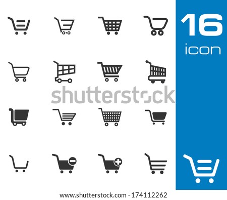 Vector black shopping cart icons set on white background
