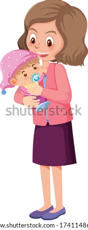 Mother and happy kid on white background illustration