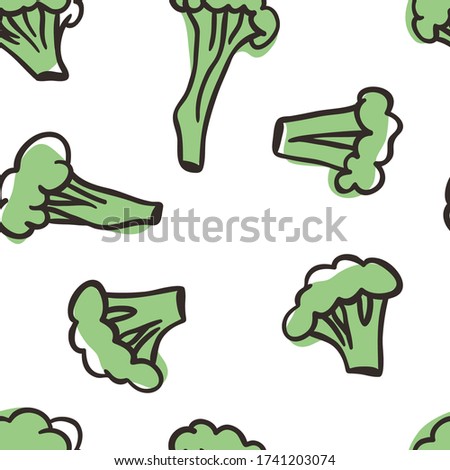 Doodle broccoli cabbage seamless pattern. Hand drawn stylish fruit and vegetable. Vector artistic drawing fresh organic food. Summer illustration vegan ingrediens for smoothies