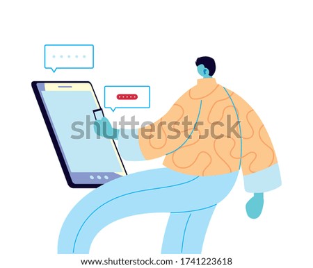 Man cartoon with smartphone chatting and bubbles design, Message chat and communication theme Vector illustration
