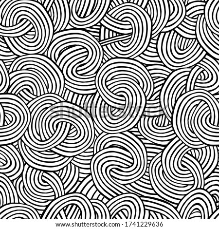 Abstract seamless pattern with tangled circles. Hand drawn B&W vector illustration. Royalty-Free Stock Photo #1741229636