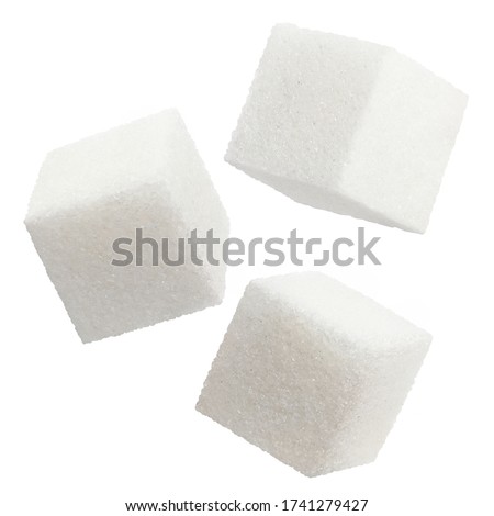 Flying sugar cubes, isolated on white background Royalty-Free Stock Photo #1741279427