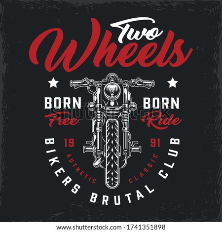 Bikers club vintage logotype with classic motorcycle and letterings isolated vector illustration