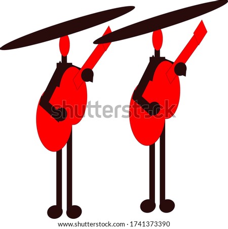 illustration vector graphic of the male duet played the red acoustic guitar and one of them was wearing a hat