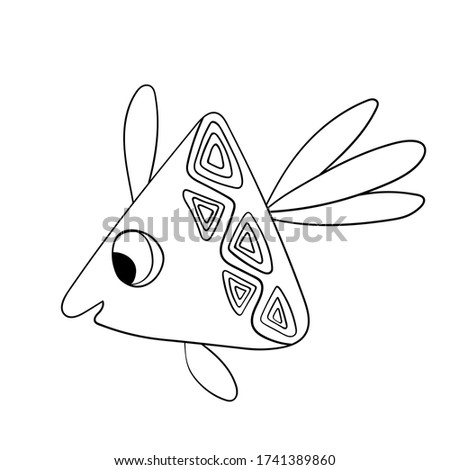Cartoon cute fish. Hand drawing outline colouring pictures. Isolated items. Suitable for children's coloring and prints. Adorable character for card, kindergarten. Stock vector illustration.