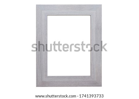 White wooden frame isolated on white background with copy space. Template blank background. Wood frame for picture and photo. Mockup and flat lay.