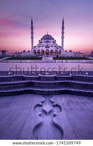 Dubai Travel and Tourism image Sharjah New Mosque, Amazing architecture Design New Travel and Tourism attraction Middle east  Royalty-Free Stock Photo #1741509749