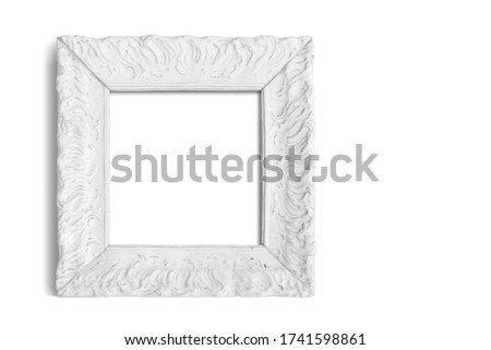 Vintage ceramic classical white rectangle frame isolated on white background.