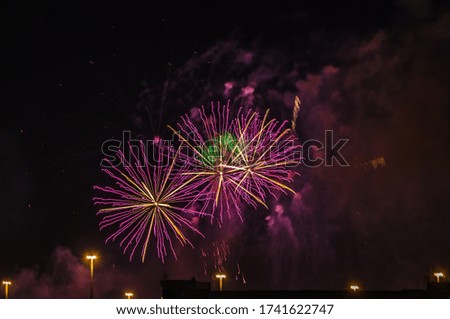 Color fireworks on black sky background