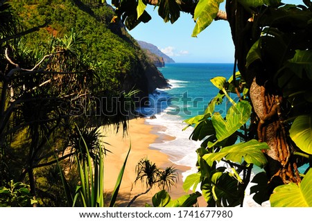 Window to paradise, Kalalau trail, Kauai, Hawaii Royalty-Free Stock Photo #1741677980