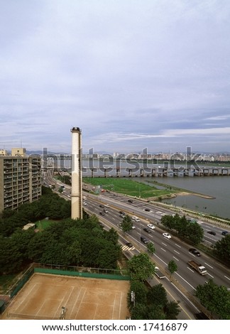 Seoul City of Korea - the front view of bridge over the Han River in Seoul