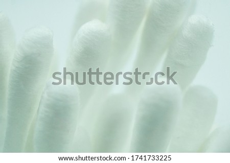 White cotton sticks for ears close-up. Macro photography