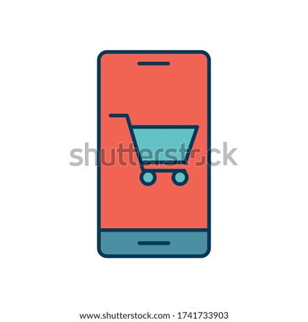 Smartphone with cart line and fill style icon design of Shopping commerce and market theme Vector illustration