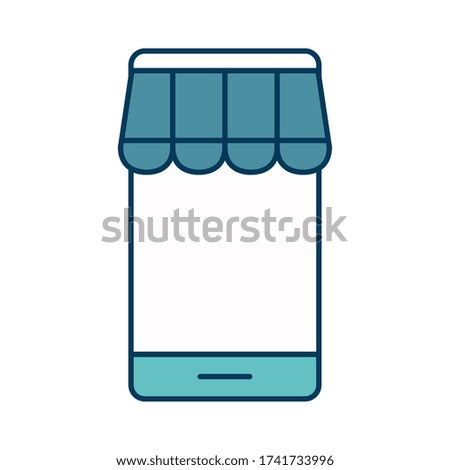 Smartphone with tent line and fill style icon design of Shopping commerce and market theme Vector illustration