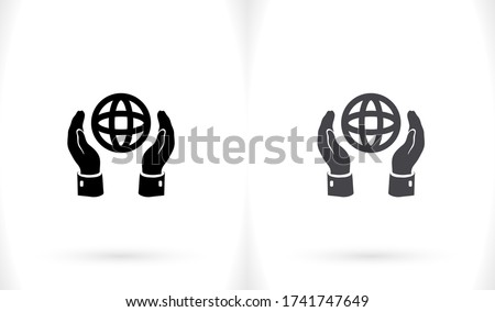 hands hold the globe. planet in the hand. Stylish work vector graphic design. globe two hands 10 eps