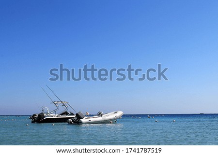 Sea motor boats anchored. Clear summer day at the Red Sea