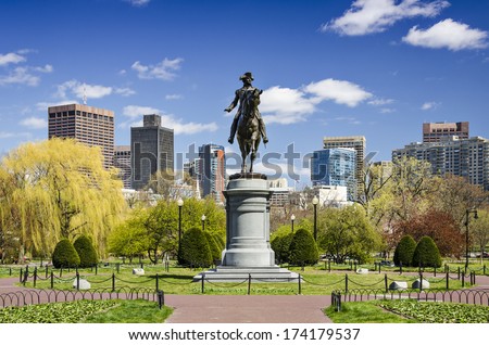 Boston, Massachusetts at the Public Garden in the spring time.