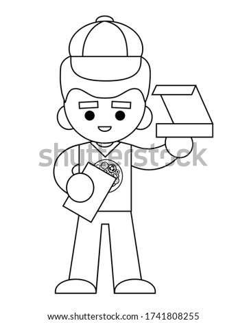Coloring book for children, Pizza deliveryman holding a box