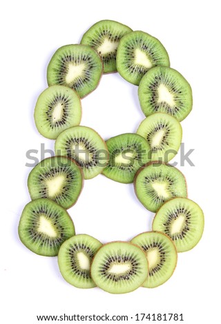 Letters and numbers alphabet of cut kiwi