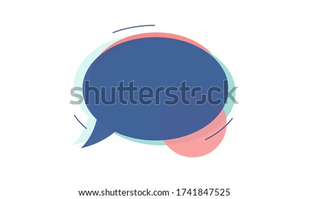 Vector of a faded blue speech or chat bubble or balloon with green and orange shapes beneath and lines surround. Isolated against a white background. Great for promotions, backdrops and advertising.
