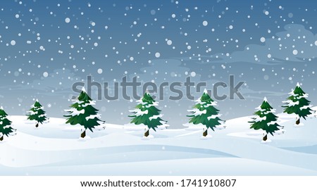 Scene with snow falling on the field illustration