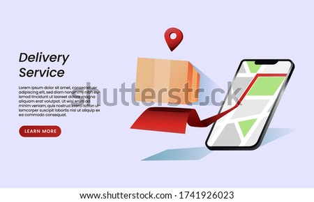 delivery service landing page with box, map and phone