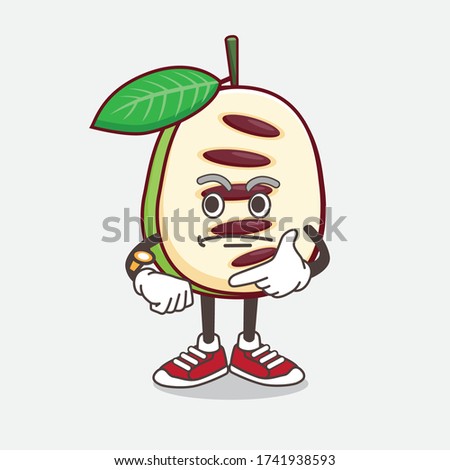 An illustration of Pawpaw Fruit cartoon mascot character on a waiting gesture