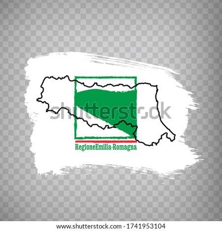 Flag of Emilia Romagna from brush strokes. Italian Republic. High quality map Emilia Romagna and flag  for your web site design, logo, app  on transparent background.  EPS10. 