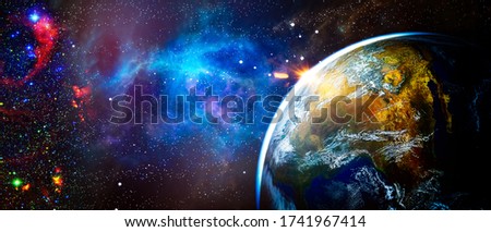 The Earth from space. High quality space background. explosion supernova. Bright Star Nebula. Distant galaxy. Abstract image. Elements of this image furnished by NASA.