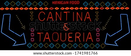Cantina and Taqueria Spanish Bar and Taco Restaurant Neon Sign Photo Composite