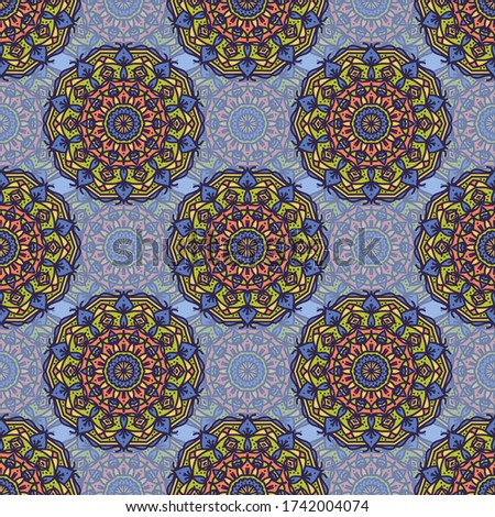Seamless vector pattern with mandalas. Textile design with oriental ethnic motifs. Background with abstract circular ornament.