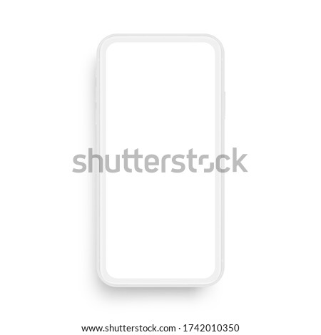 Clay mobile phone mockup isolated on white background, front view. Vector illustration