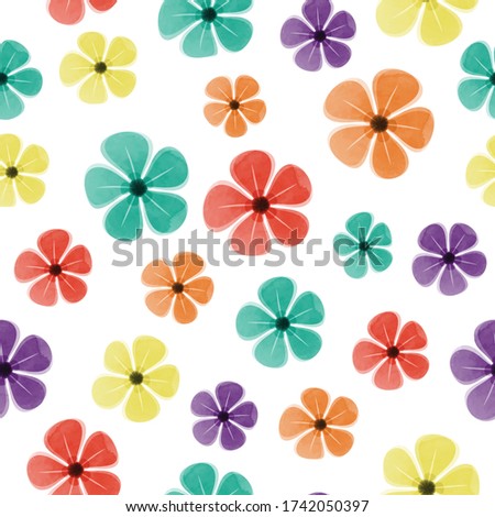 Repeat watercolor pattern with colorful flowers