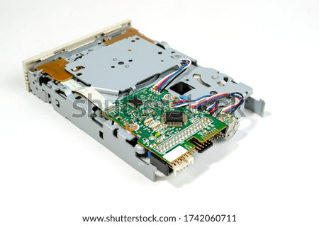 External floppy disk drive hardware components isolated on a white background