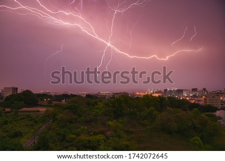 Lightning bolt over bangalore city because of thundershowers and rain across Bangalore