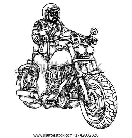 tattoo and tshirt design motor bikers black and white handrawn premium vector