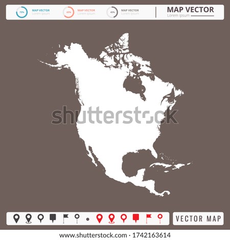 Vector map of North America Brown background and pins icon.