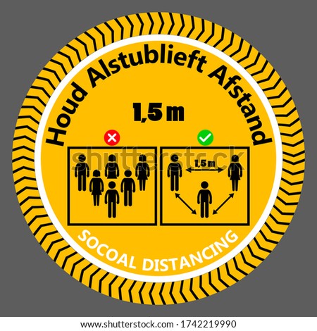 Houd Alstublieft Afstand (Please Keep Your Distance in Dutch language) Bilingual Social Distancing 1,5 Meters Instruction Icon against the Spread of Coronavirus Covid-19. Right and Wrong sign Image. Royalty-Free Stock Photo #1742219990