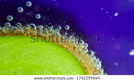 Kiwi in the water close-up on a yellow background. Kiwi seeds. Healthy lifestyle. Healthy and proper nutrition. Juicy fruit 