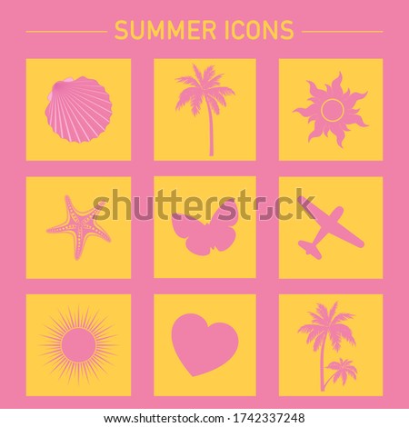Set of summer icons. Design elements for logos, badges or stickers.