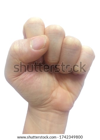 Hand men action with clipping path on white background.