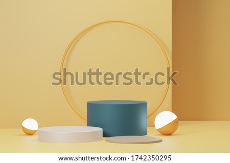 Product display and Pedestal for display concept.Blank product stand with geometrical form on pastel color background for new product,banner,sale,cosmetic,presentation.with copy space.3D render