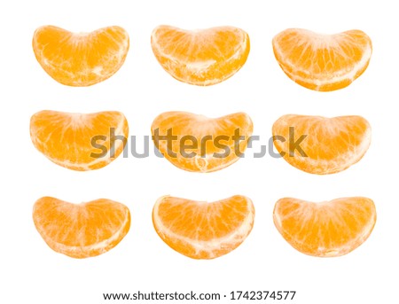 sliced tangerine chunks path isolated on white
