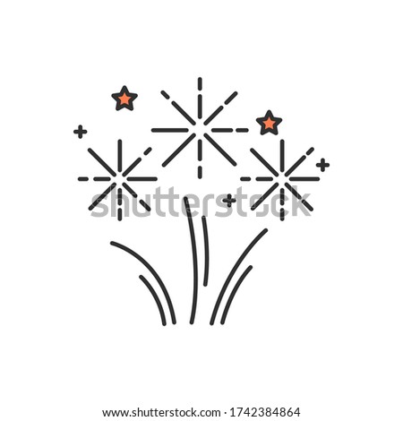 Fireworks RGB color icon. Pyrotechnics. Celebration event. Party entertainment. Bright sparkles. Shining stars. Burst of confetti. Explosion. Isolated vector illustration