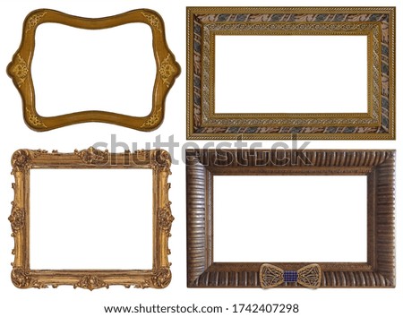 Set of wooden frames for paintings, mirrors or photo isolated on white background	
