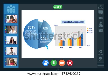 Video Conference Facetime Screen Monitor Meeting of Multiethnic Business People Chatting Live Streaming on Social Networking with Coporate Colleagues - Online Working or Technology Concept