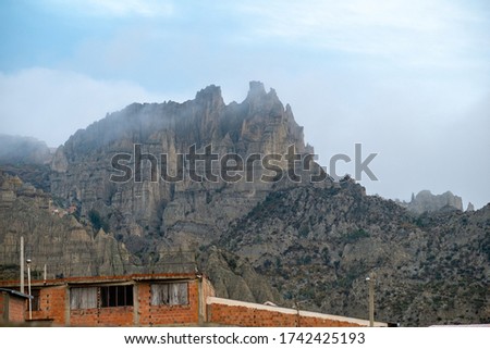 Rocky Hill near the Small Brick Houses in El Alto, La Paz / Bolivia 