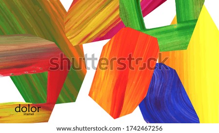 Abstract vector background with colorful bright acrylic textured shapes. Artistic cover design template. Hand drawn collage art digital paint wallpaper. Universal layout with brush stroke elements.